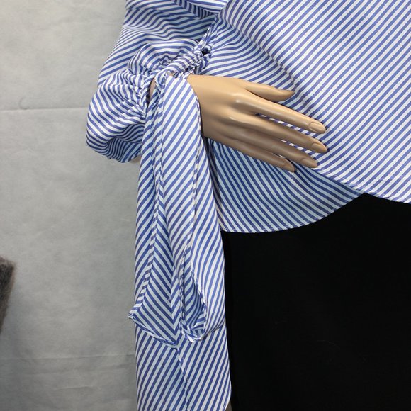 Forever 21 Blue & White Stripe Wrap Blouse NWOT - Picture 8 of 10